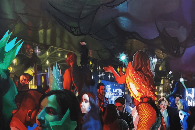 colorful artwork that shows people at a party